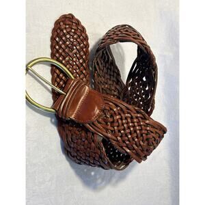 Talbots Brown Woven Leather Wide Band Belt, Women’s Sz L, made in Turkey ￼